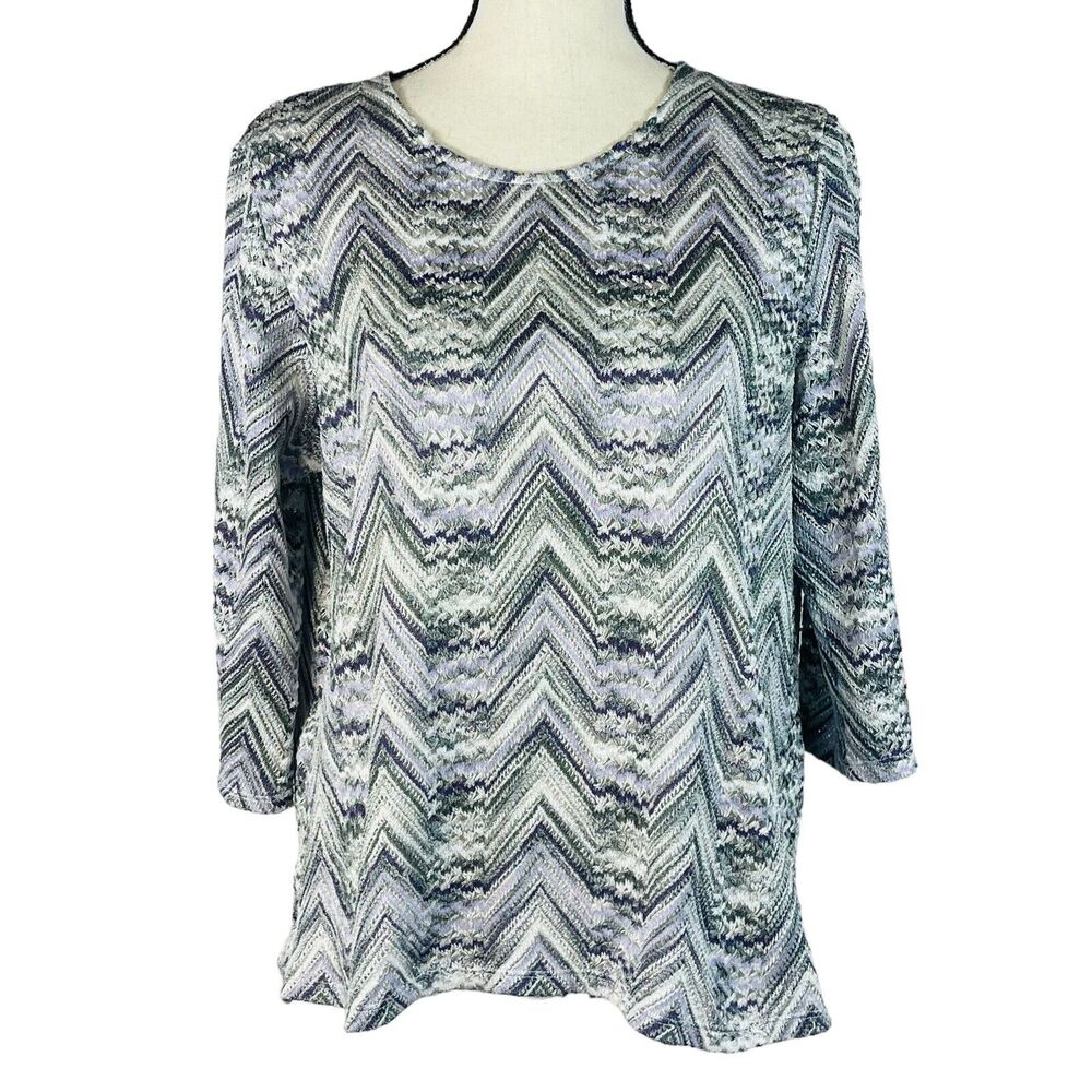 Alfred Dunner Petite Large PL Top Chevron 3/4 Sleeve Stretch Scoop Neck Lined